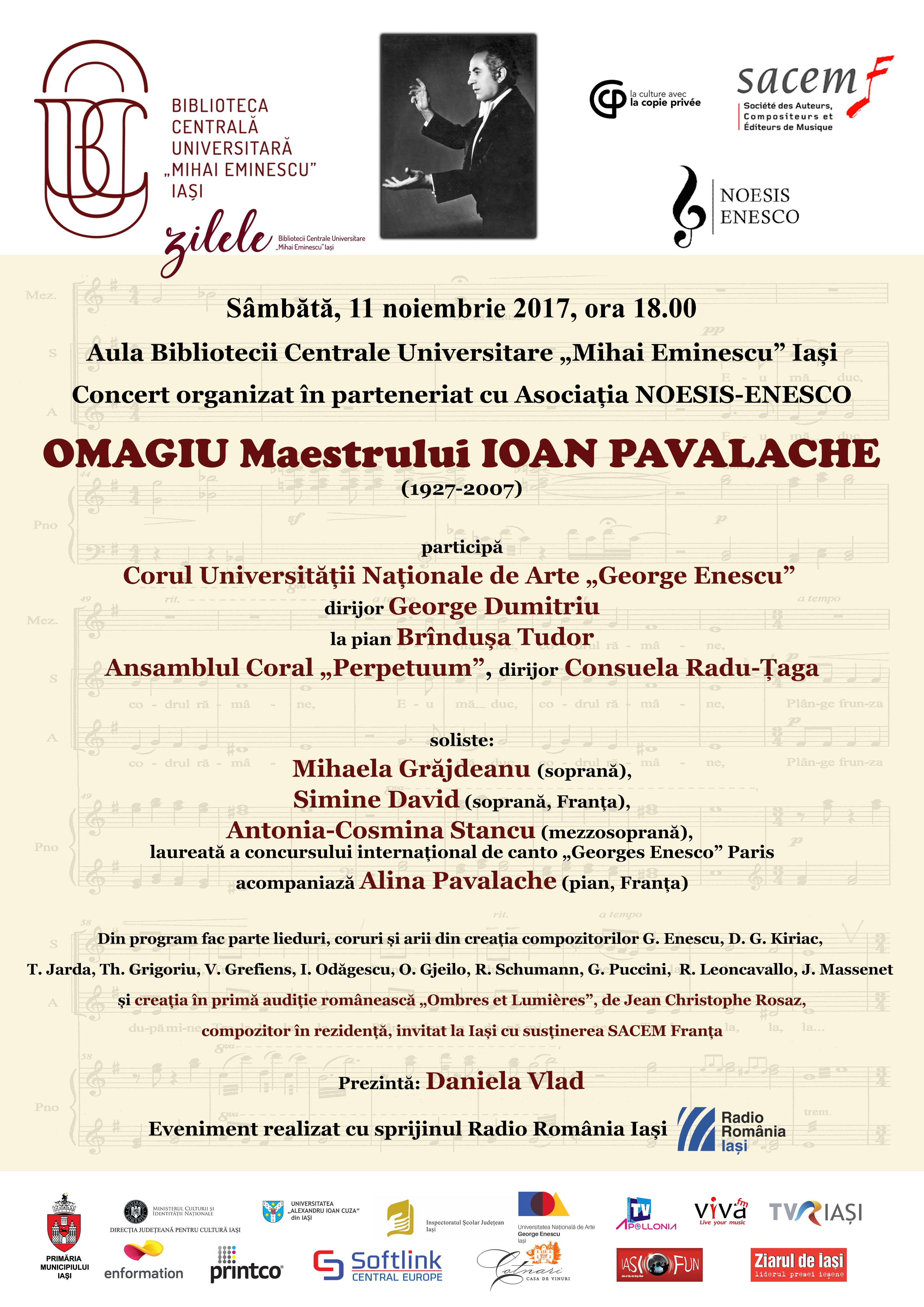 04 nov., de la ora 18.10: Omagiu Maestrului Ioan Pavalache (1927-2007) cu fiica sa, pianista Alina Pavalache, ]n emisiunea Univers Muzical