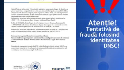 Tentativă de fraudă folosind identitatea DNSC