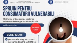Consumatorii vulnerabili fără acces la internet pot depune cererile în scris pentru acordarea tichetului electronic de energie