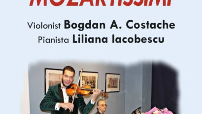 Concert extraordinar „Mozartissimi” la Bârlad – violonistul Bogdan Costache și pianista Liliana Iacobescu în recital