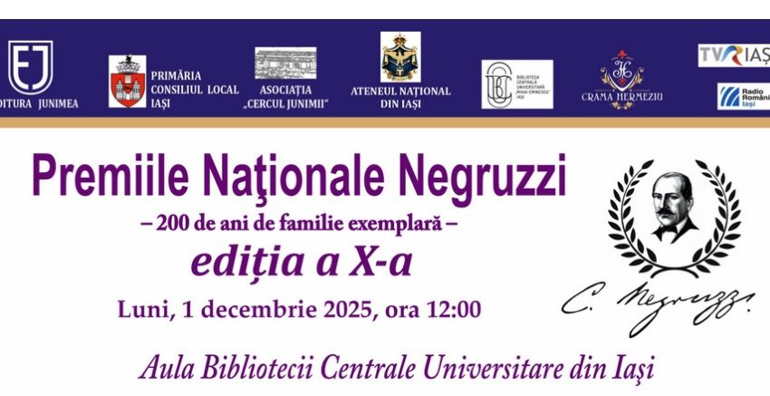 PREMIILE NAȚIONALE NEGRUZZI 200, ediția a X-a, la BCU Iași – 1 decembrie 2025