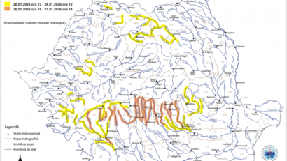 Cod portocaliu de viituri pe râuri din şapte judeţe; Cod galben pe cursuri de apă din 24 de judeţe