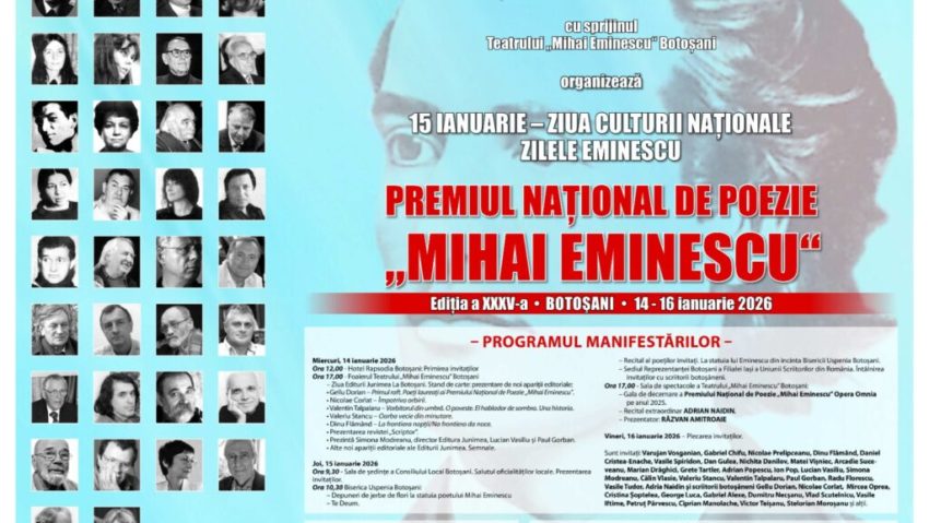 Ziua Culturii Naționale: Programul manifestărilor de la Botoșani-Ipotești