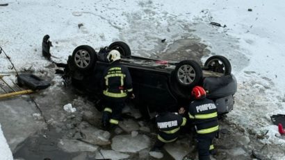 Accident grav la Vatra Dornei: autoturism căzut în râul Bistrița, șase persoane rănite