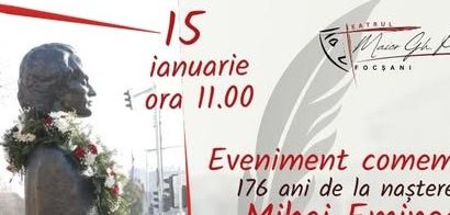 Vrancea: Ziua Culturii Naţionale va fi marcată la Focşani printr-un spectacol-lectură dedicat lui Eminescu