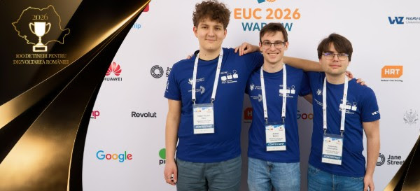 Trei studenți români din Iași, campioni europeni la programare: echipa de aur, membră a campaniei „100 de tineri pentru dezvoltarea României”, ajunge în finala mondială din Dubai