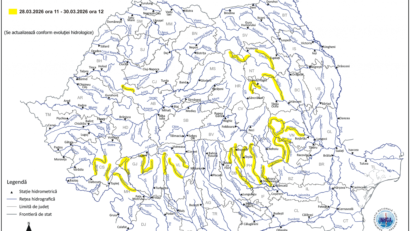 Cod galben de inundaţii pentru râuri din 16 judeţe