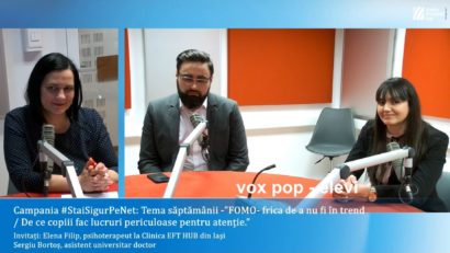 #StareaEducației (INTERVIU) #StaiSigurPeNet: FOMO – frica de a nu fi în trend. De ce copiii fac lucruri periculoase pentru atenție. Psihoterapeut Elena Filip: ”Este un fenomen social și psihologic, care a luat amploare odată cu dezvoltarea rețelelor sociale. Exprimă neliniștea și anxietatea pe care copiii și adolescenții o simt atunci când percep că ceilalți colegi pare că iau parte la evenimente, la oportunități diferite, iar ei le ratează.”