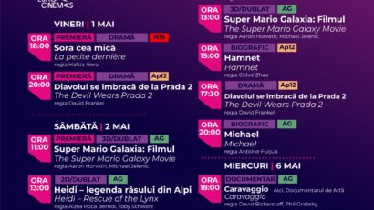 Programul săptămânal al proiecțiilor de la Cinema Ateneu Iași pentru perioada 1-7 mai 2026