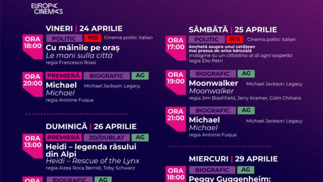 Programul proiecțiilor de la Cinema Ateneu Iași pentru perioada 24-29 aprilie 2026