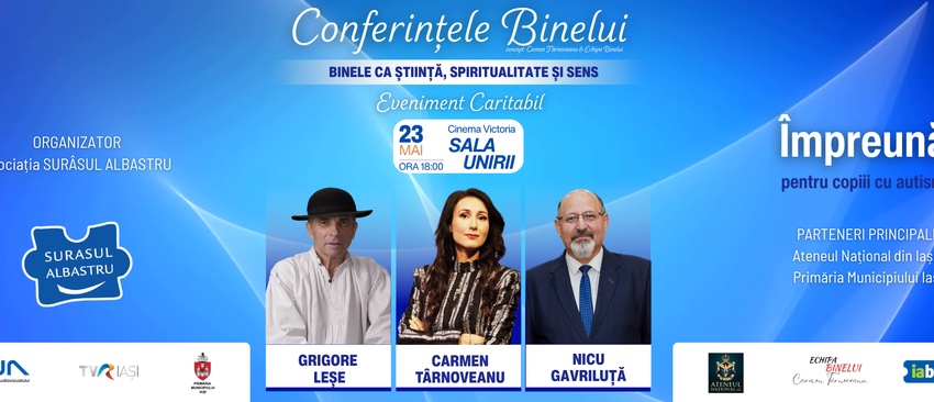 Asociația Surâsul Albastru aduce la Iași „Conferințele Binelui”. Invitați speciali: Grigore Leșe și Nicu Gavriluță