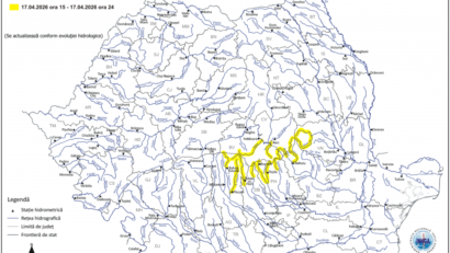 INHGA: Cod galben de inundaţii pe râuri de pe raza a şapte judeţe, până la miezul nopţii