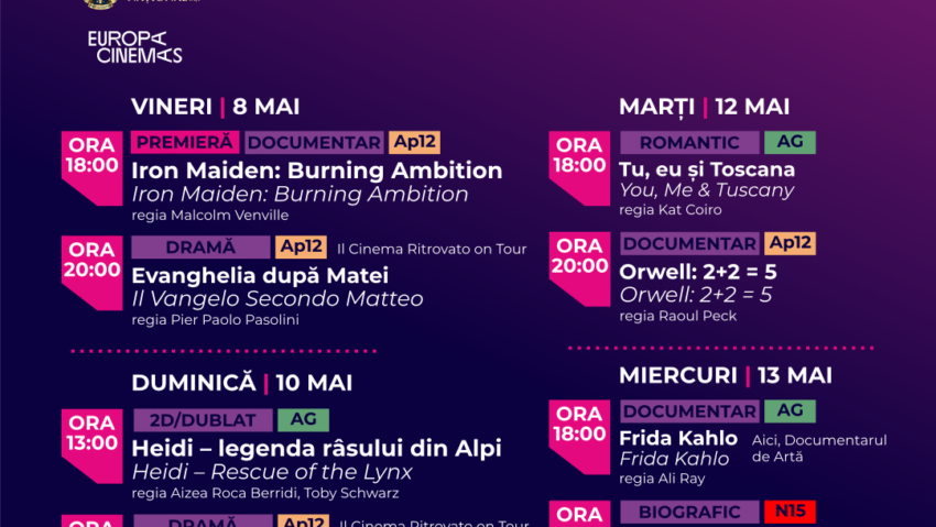 Programul proiecțiilor de la Cinema Ateneu Iași pentru perioada 8-13 mai 2026