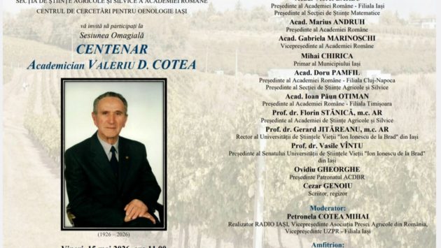 Centenarul Valeriu D. Cotea: Anunț oficial privind transformarea Centrului de Cercetări pentru Oenologie Iași în Institut de Cercetări pentru Oenologie