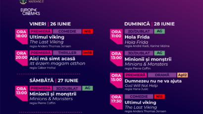 Programul săptămânal al proiecțiilor de la Cinema Ateneu Iași pentru perioada 26 iunie – 1 iulie 2026.