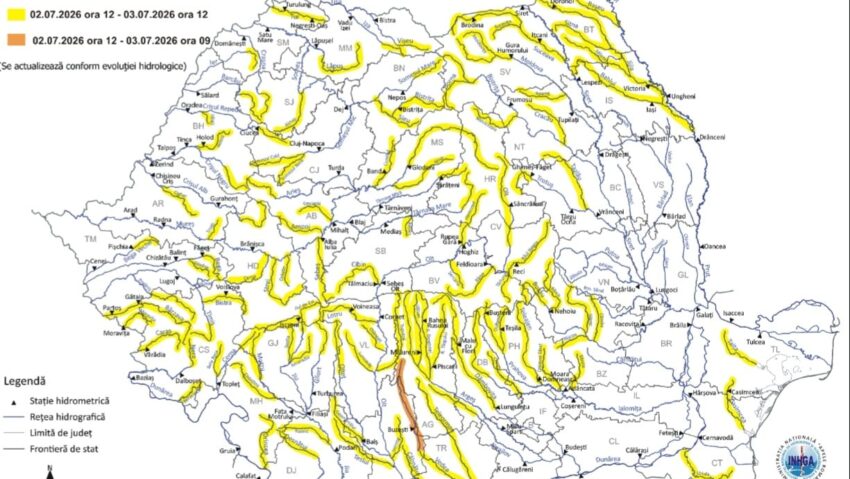 Risc de inundații în mai multe bazine hidrografice din România