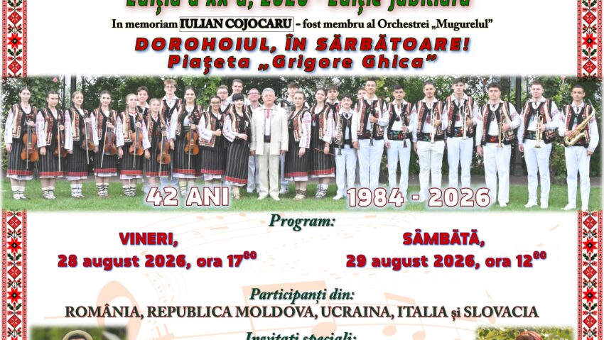 Festivalul-Concurs Internațional de Muzică Populară „Mugurelul” din Dorohoi – într-un stop cadru cu Marcel Dupu inițiator al evenimentului și director al Clubului Copiilor și Elevilor din Dorohoi alături de Mihai Florin Pohoață la ”Pulsul Zilei” – 27.08.2026.