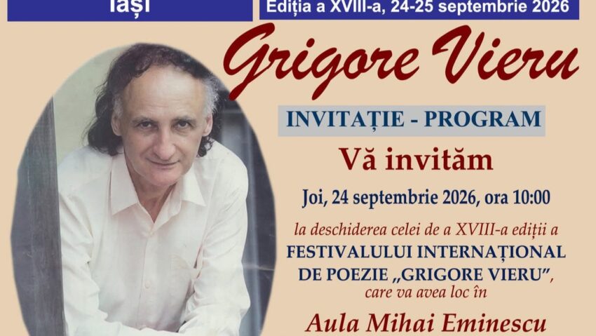 A XVIII-a ediție a festivalului internațional „Grigore Vieru” începe joi, 24.09.2026. Un eveniment prefațat de poetul Daniel Corbu, coordonator, cu Mihai Florin Pohoață, la ”Pulsul Zilei” – 22.09.2026.