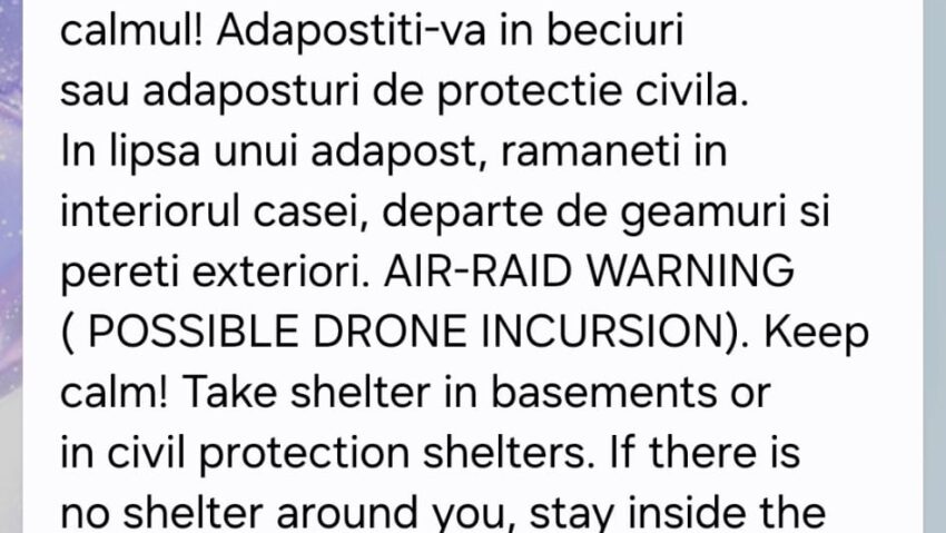 ALERTĂ AERIANĂ la BOTOȘANI (posibil drone)