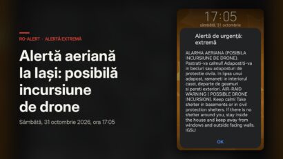 Mesaj RO-Alert la Iași: posibilă incursiune de drone, oamenii sunt îndemnați să se adăpostească